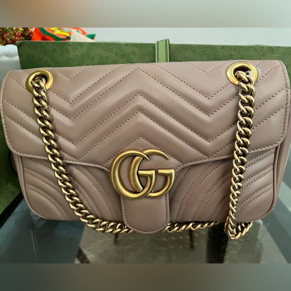 Gucci GG Marmont Matelasse Shoulder Bag Small Dusty Pink Leather/Suede